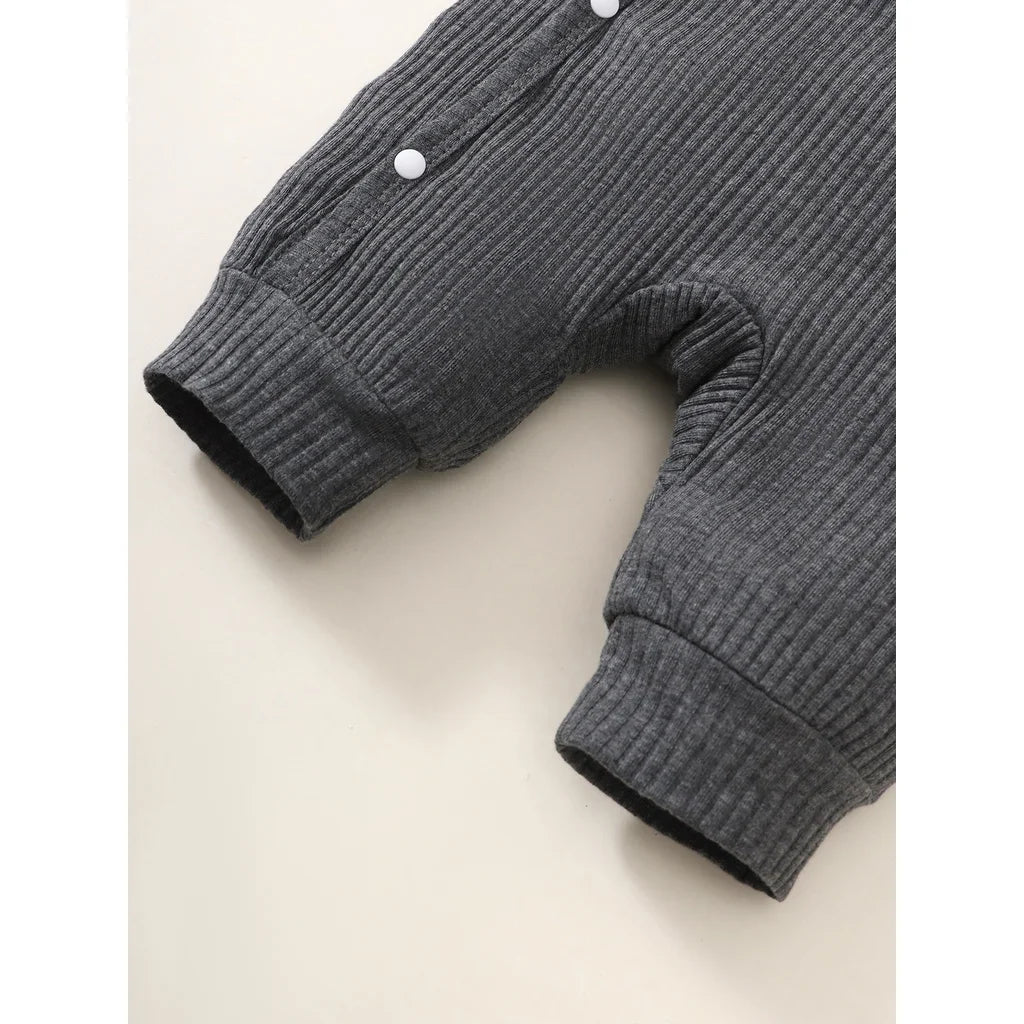 0-6 Months Baby Boy Cute Penguin Hooded with White Small Circle Single-Breasted Bodysuit Dark Grey Long-sleeved Romper Pajamas