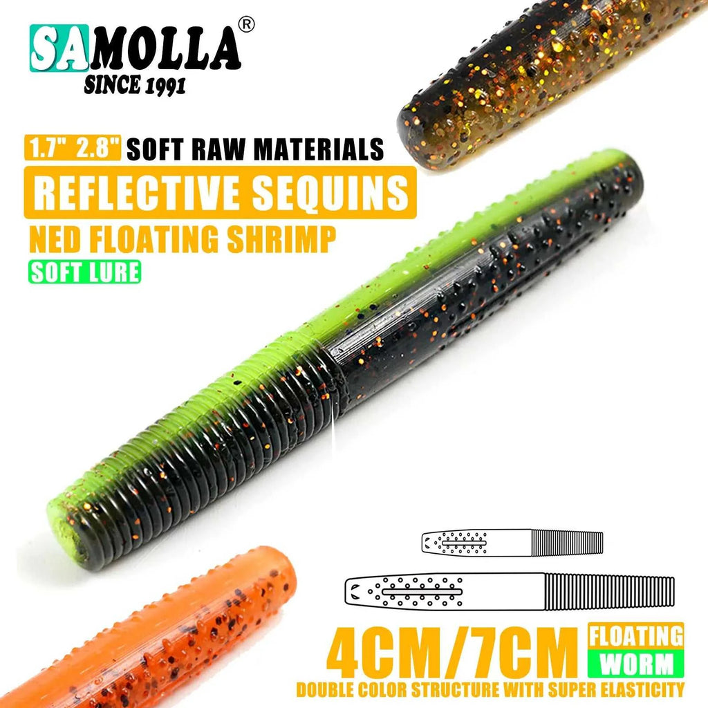 SAMOLLA Floating Worms Bass Fishing Lure Soft Plastic Artificial Bait Ned Wacky Rig Tpe Floating Weightless Leurre Souple Wobble The jack market .AU The jack market .AU Fishing Gear $ 21 14:29#A;5:100014443#4CM 10PCS