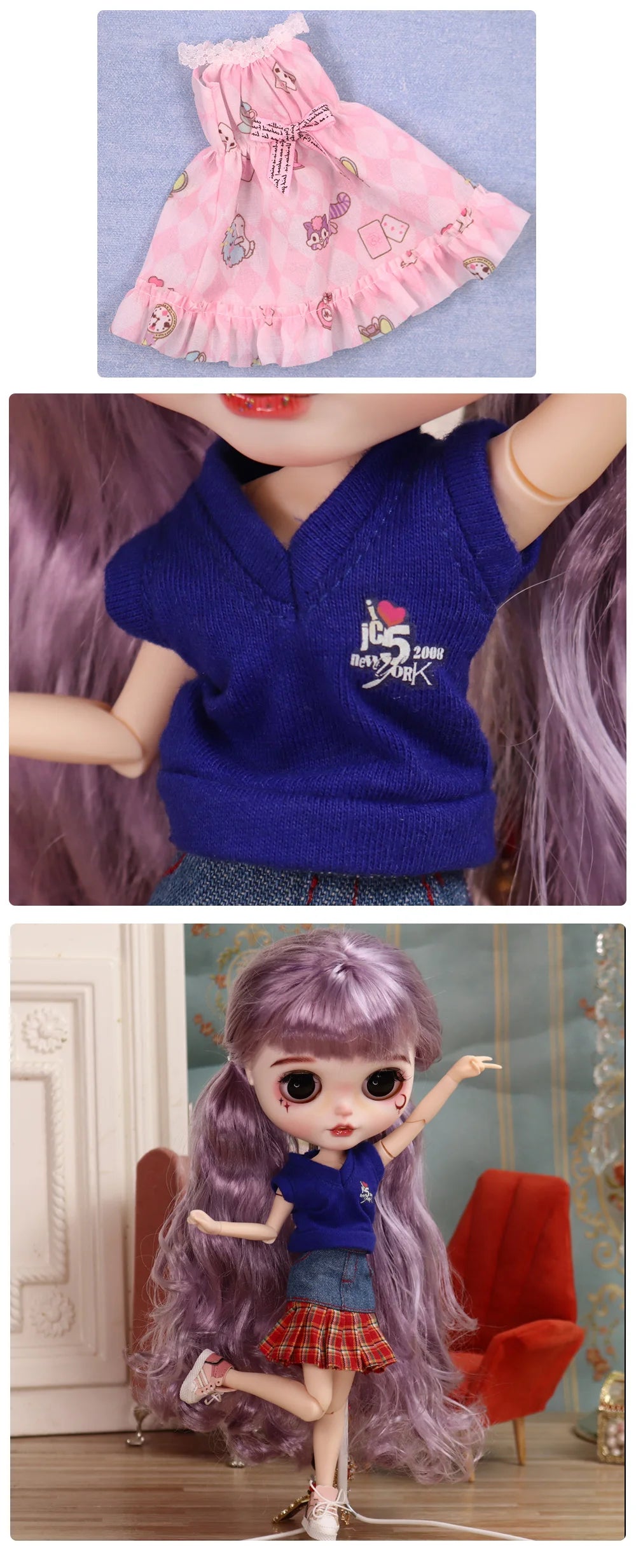 Outfits For ICY DBS Blyth Doll Simple Dress Cassual Style Special Price Suit 1/6 Jecci Five Azone S Anime Girl Ob24 Toys