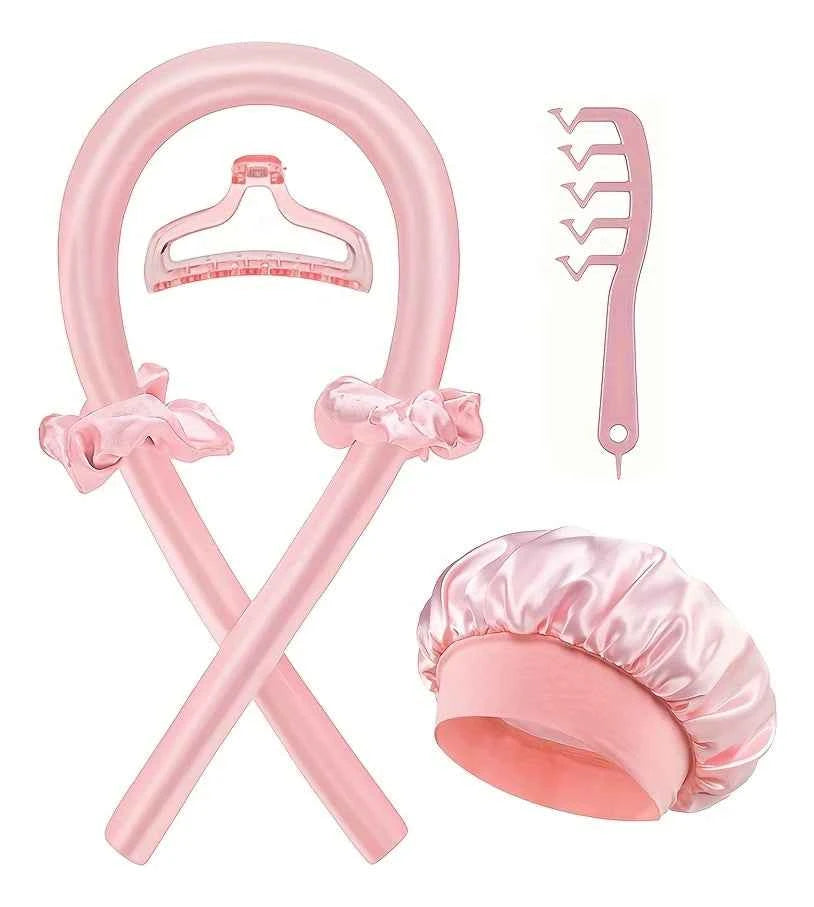 Heatless Curls Set by [Brand Name] - 6pcs No-Heat Curling Rods & Satin Sleep Cap for Effortless, Overnight Glam
