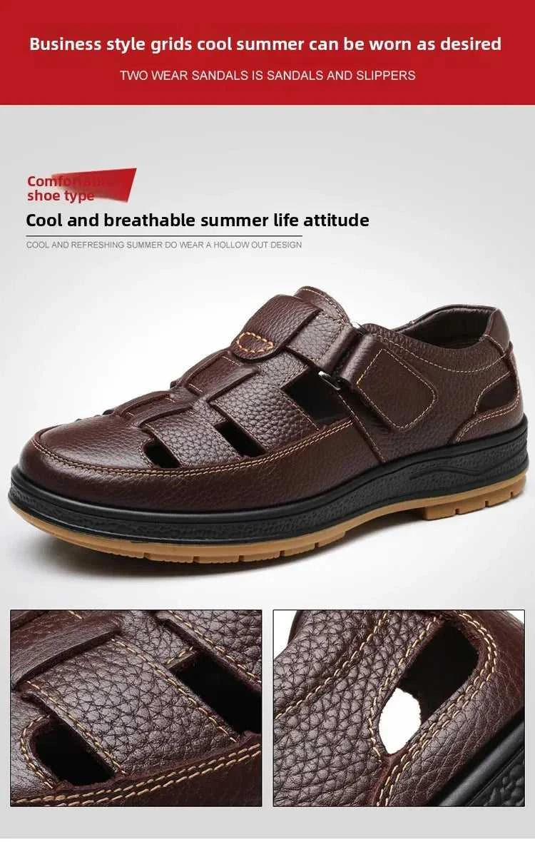 Men's Genuine Leather Sandals Breathable Summer Casual Shoes Soft Bottom Anti-Slip Hollow out Design Comfortable Dad Shoes The jack market .AU The jack market .AU Step Up Your Style: Trendy Shoes for Every Occasion! $ 74 14:193;200000124:200000364