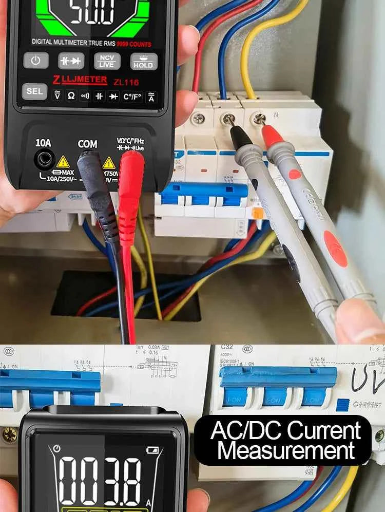 SmartTech USB Rechargeable Digital Multimeter - True RMS, AC/DC Current, Capacitance, Temperature, Auto Range