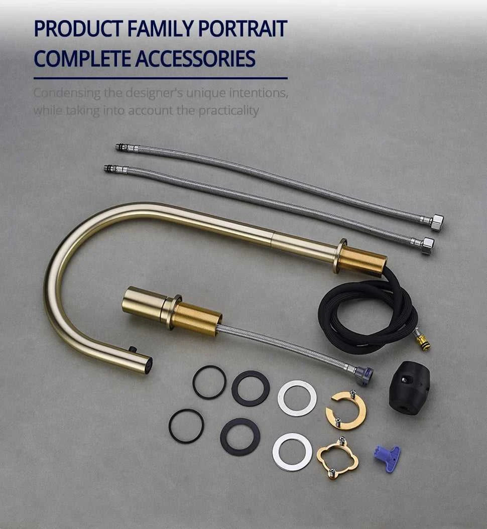 Brushed Gold Kitchen Faucet Invisible Pull Out Spray Mixer Double Hole Single Handle Solid Brass Hot and Cold Sink Tap The jack market .AU The jack market .AU Home $ 244 14:10#39BG-L
