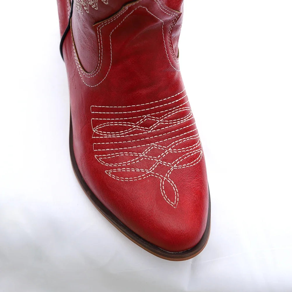 Women Cowboy Boots Luxury Embroidery Pointed Toe Winter Boots Ladies Shoes Comfortable Designer Botas Outdoor Skidproof Wearable
