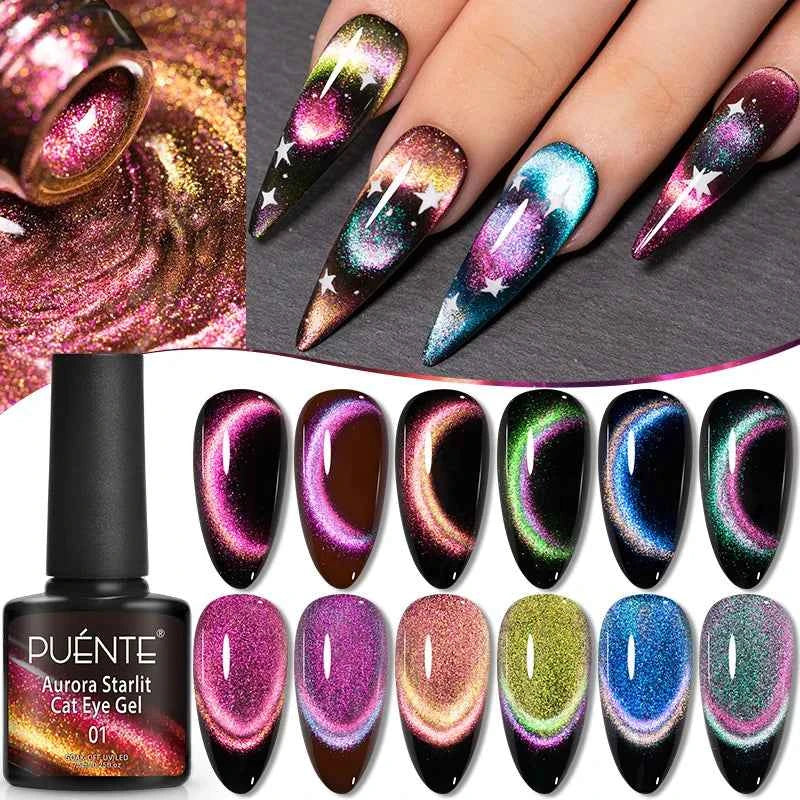 PUENTE Cat Eye Magnetic Gel Nail Polish - Vibrant Starry Galaxy Effect, Soak Off UV, 7.5ML