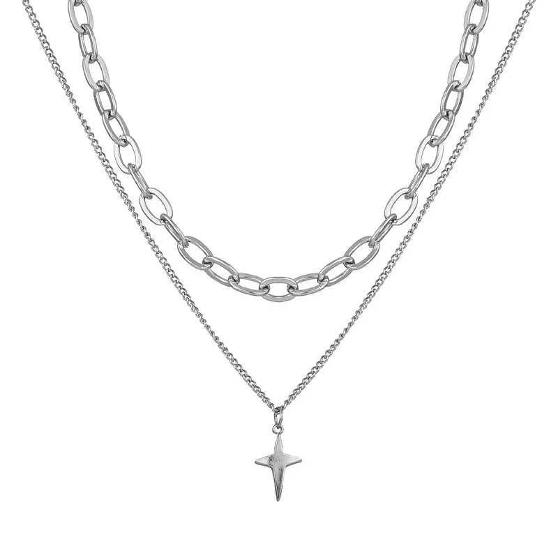 New Design Double Layer Link Chain Cross Star Necklace for Women Man Teens Trendy Punk Hip hop Stainless Steel Choker The jack market .AU The jack market .AU Jewellery & Chains $ 47 <none>