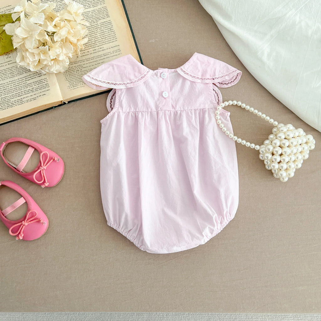 Sisters Dress Summer Kids Princess Dresses Short Sleeved Cotton Solid Color Splicing Infant Baby Romper Baby Girl Party Dress