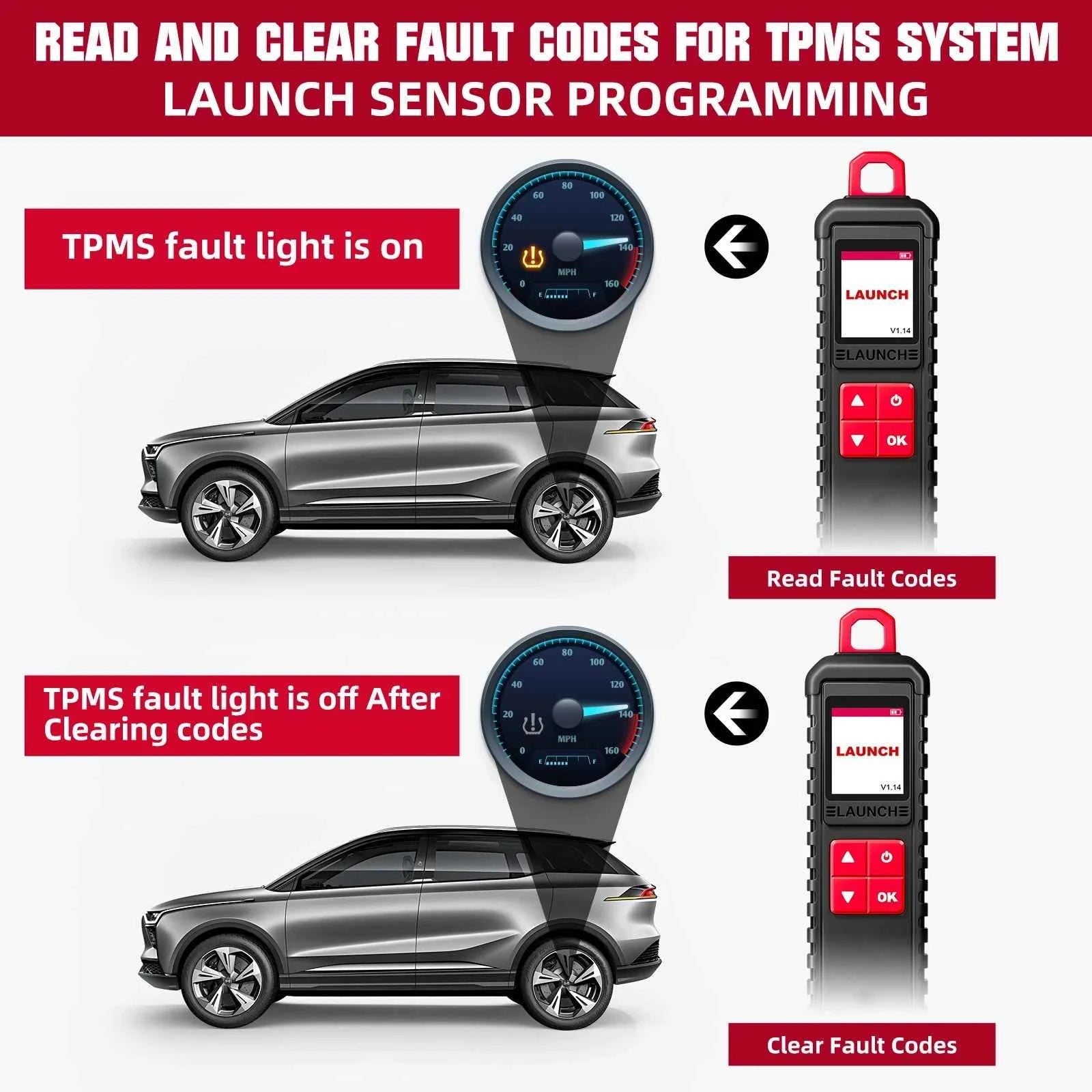 LAUNCH X431 i-TPMS Tire Pressure Diagnostic Tool Activate 315MHz/433MHz TPMS Sensor Programming Learning for X431 V VS TSGUN