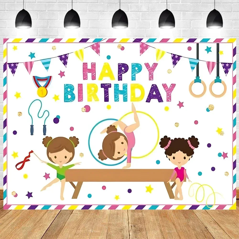 Let's Flip Athlete Gymnast Gymnastic Theme Jump Tumble Play Gymnast Rhythmic Gymnastic Girl Birthday Party Baby shower Backdrop