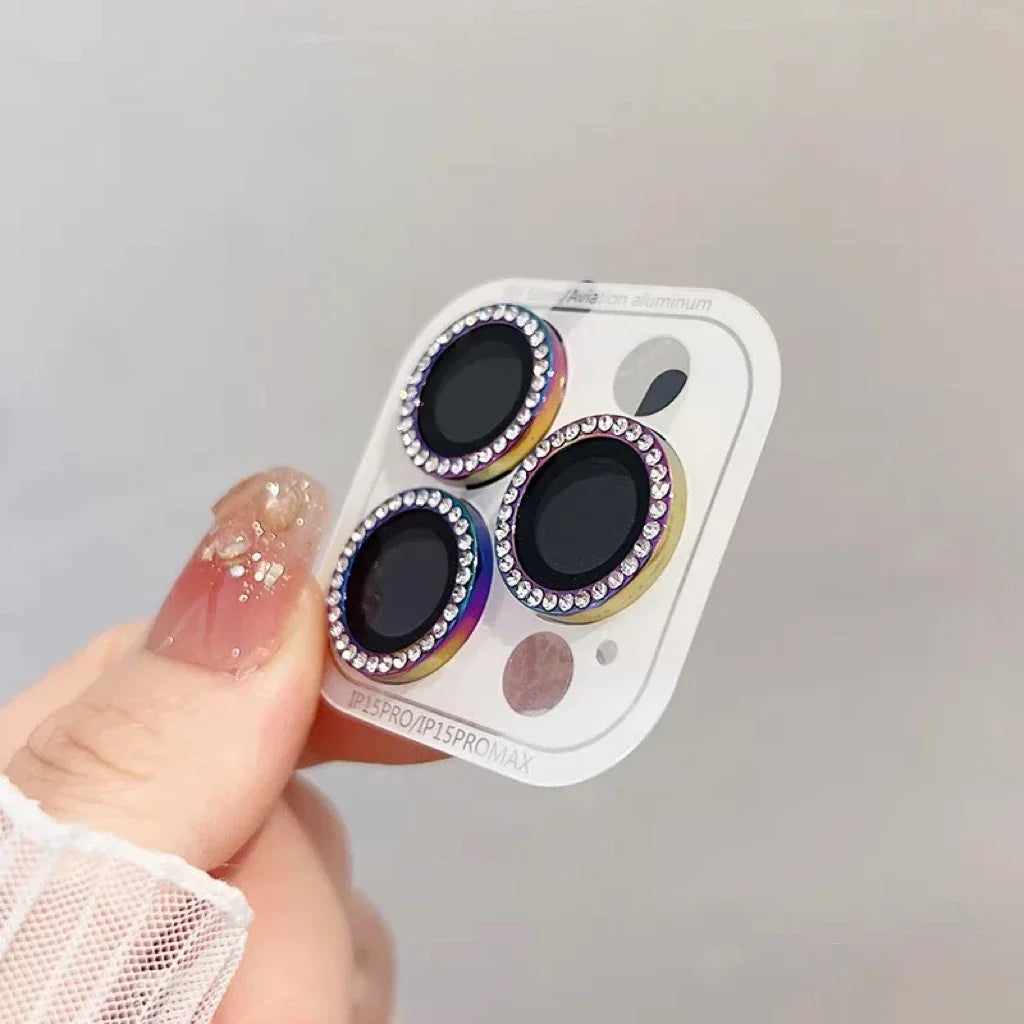 GlamLens Diamond Camera Lens Protectors for iPhone 14 15 16 Pro Max – 2-3 Pcs Sparkling Glass Shield