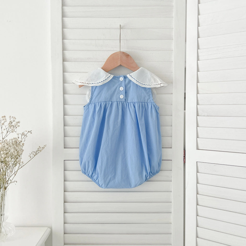 Sisters Dress Summer Kids Princess Dresses Short Sleeved Cotton Solid Color Splicing Infant Baby Romper Baby Girl Party Dress