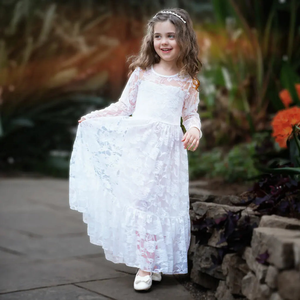 Princes Girls Lace Flower Girl Dress - Elegant Wedding Party Wear for Ages 2-12