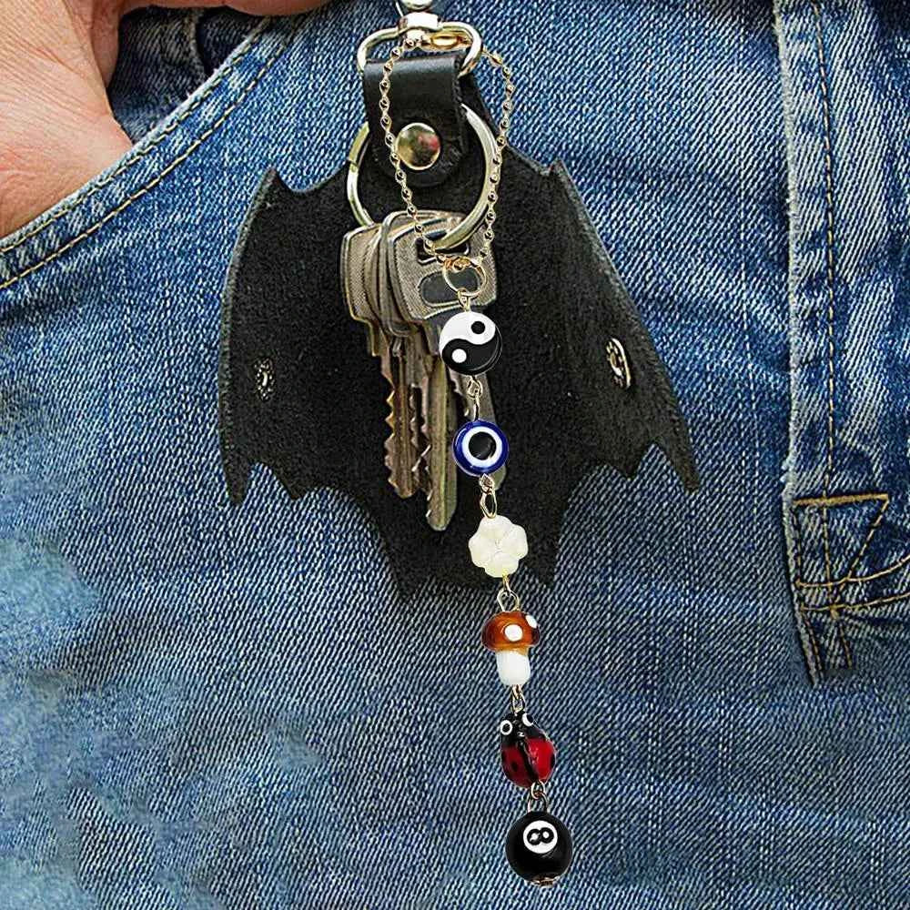 Devil's Eye Mushroom Clover Mirror Pendant Lucky Day Mirror Hanger Boho-Chic Car Accessory Demon Eye Charm  For Rear View