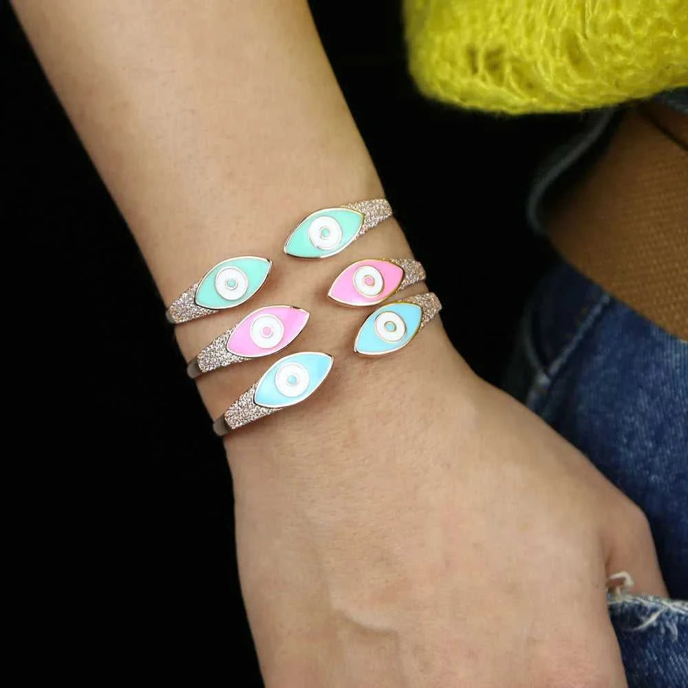 Turkish Evil Eye Pink Green Blue Enamel Cuff Bracelet for Women Paved White Cz Rose Gold Plated Color Bangles Fashion Jewelry The jack market .AU The jack market .AU Jewellery & Chains $ 57 166:202711811;200001034:361180#Pink