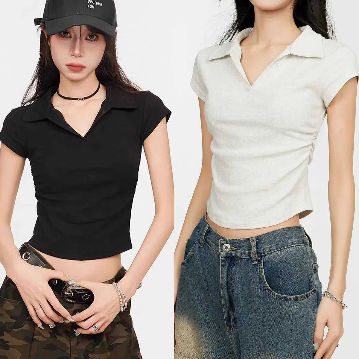 Cotton Summer Sexy Women's T Shirt Skinny Slim Basic Solid Crop Top Short Sleeve Polo TShirtCasual Top Tee for Women The jack market .AU The jack market .AU Woman Fashion $ 57 14:771#White;5:361385