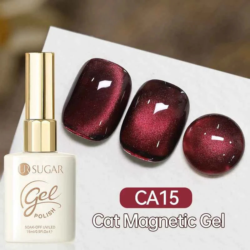 UR SUGAR 15ml  Autumn Winter Red Cat Magnetic Gel Nail Polish White Dopamine Nail Sparkling Glitter Soak Off UV LED for Manicure