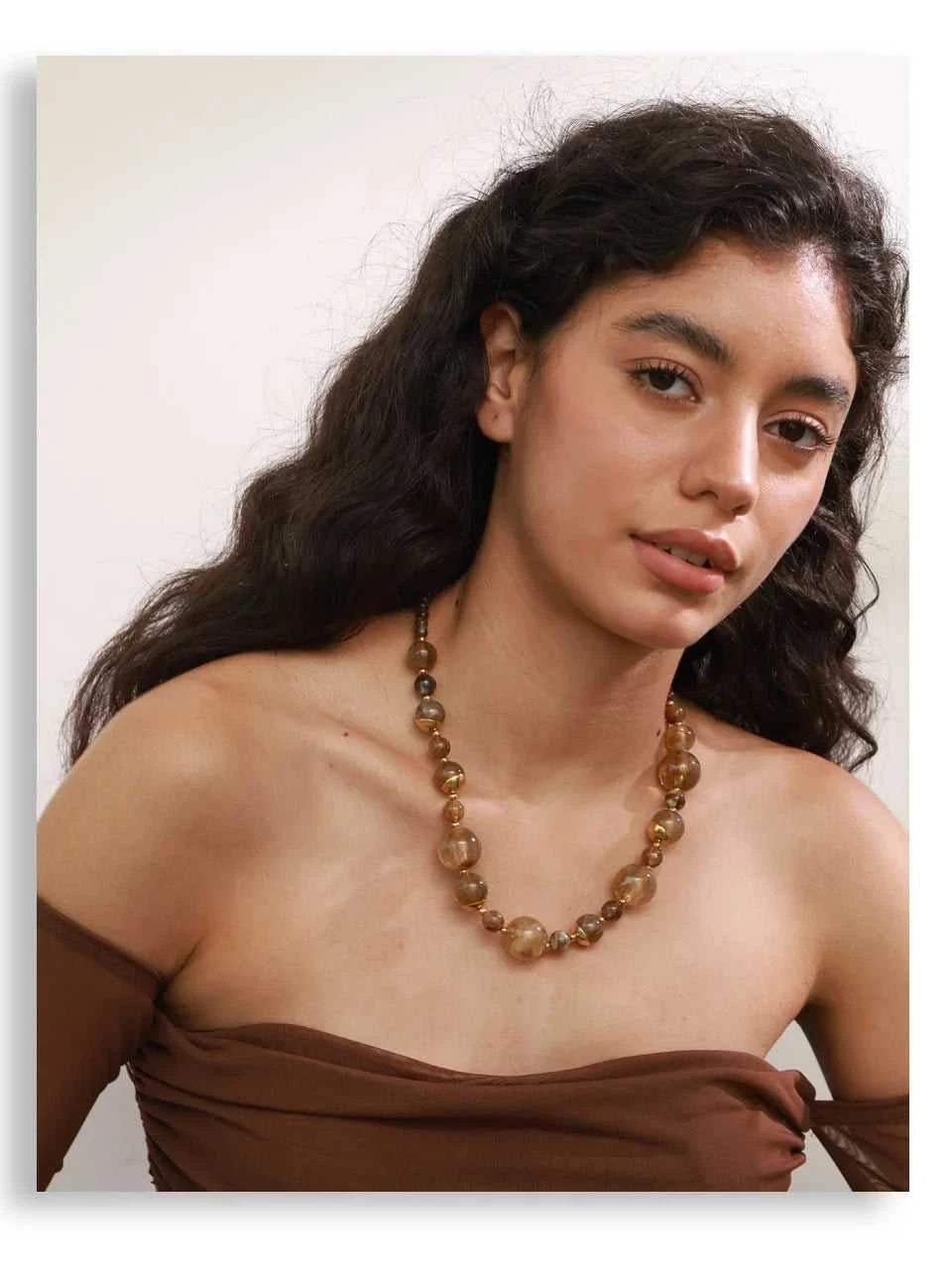 Yhpup New Arrivals Simulated Pearls Resin Acrylic Round Beads Chain Handmade Necklace Stainless Steel Trendy Jewelry Waterproof The jack market .AU The jack market .AU $ 54 200001034:2604813136#YH6980A Amber