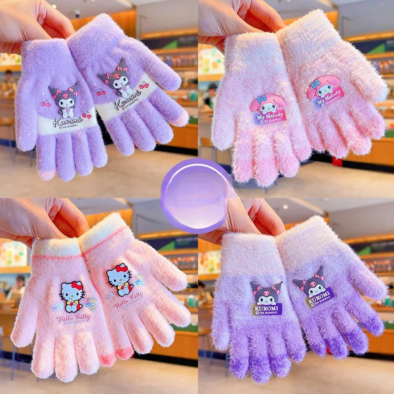 Sanrio Gloves Kawaii My Melody Kuromi Cold-Proof Winter Finger Gloves  Warm Children Toddler Christmas Gifts