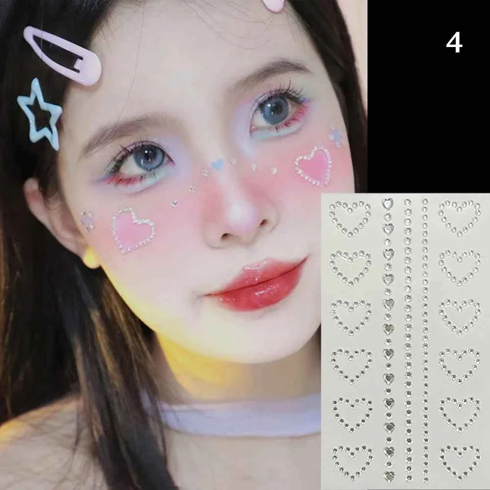 GlamSpark 3D Waterproof Rhinestone Face Jewelry Stickers - Self-Adhesive Pearl Eye Makeup Decor