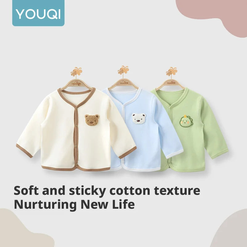 【Youqi】Chinese 0-2 Year Old Baby Cardigan Spring and Autumn Lightweight Infant Coat Long-Sleeve Home and Outdoor Seamless Stylish Autumn Wear