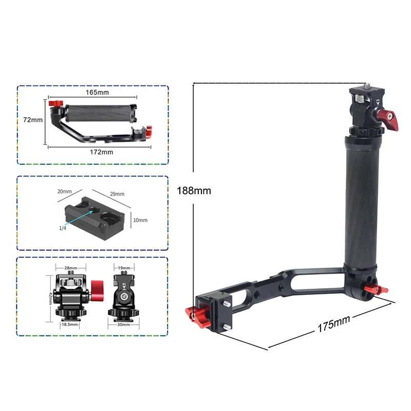 Carbon Fiber L Bracket Handle Grip Foldable Cold Shoe Mount Clamp for DJI Ronin RS3 RS4 Mini RS2 RSC2 Handheld Gimbal Stabilizer