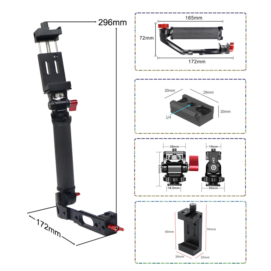 Carbon Fiber L Bracket Handle Grip Foldable Cold Shoe Mount Clamp for DJI Ronin RS3 RS4 Mini RS2 RSC2 Handheld Gimbal Stabilizer