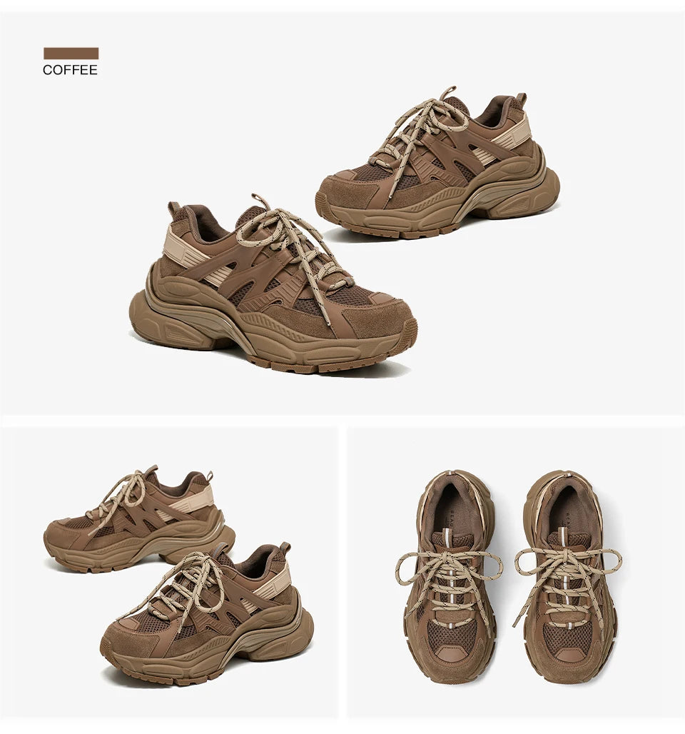 BEAUTODAY Platform Sneakers Women Mesh Solid Color Breathable Trainers Lace-up Round Toe Thick Sole Ladies Shoes Handmade 29462