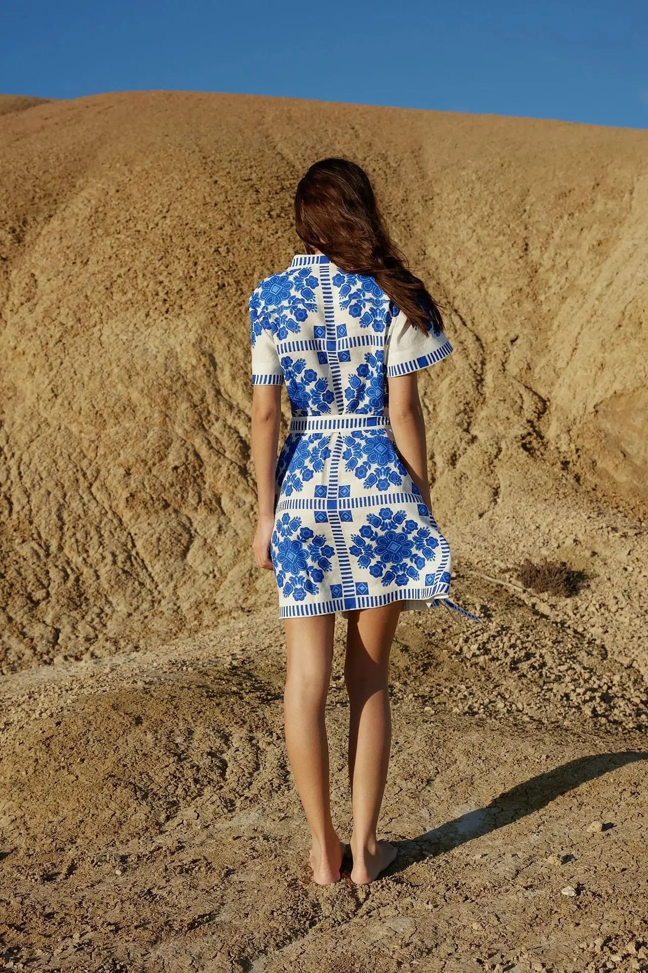 Fashionable Printed Belted Casual Women's Dress Summer Style Cross-Border Clothing Elegant Simple Design Maxi Length Gown