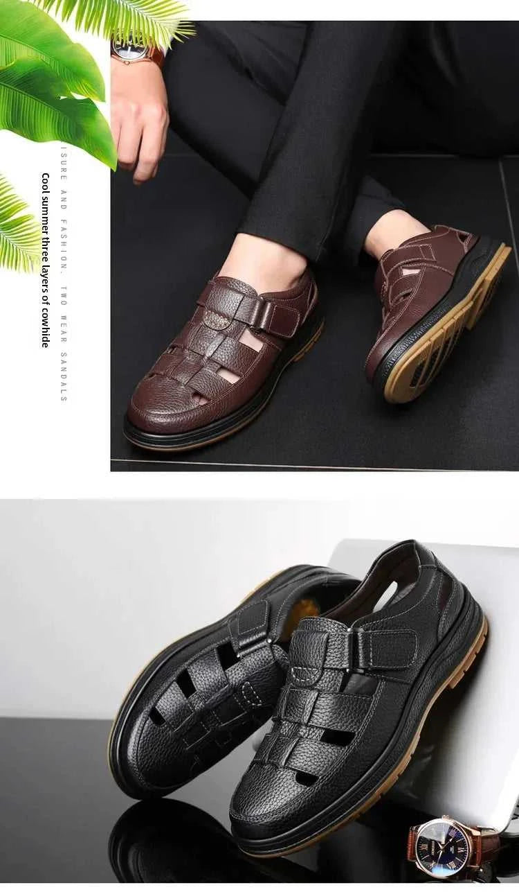 Men's Genuine Leather Sandals Breathable Summer Casual Shoes Soft Bottom Anti-Slip Hollow out Design Comfortable Dad Shoes The jack market .AU The jack market .AU Step Up Your Style: Trendy Shoes for Every Occasion! $ 74 14:193;200000124:200000364
