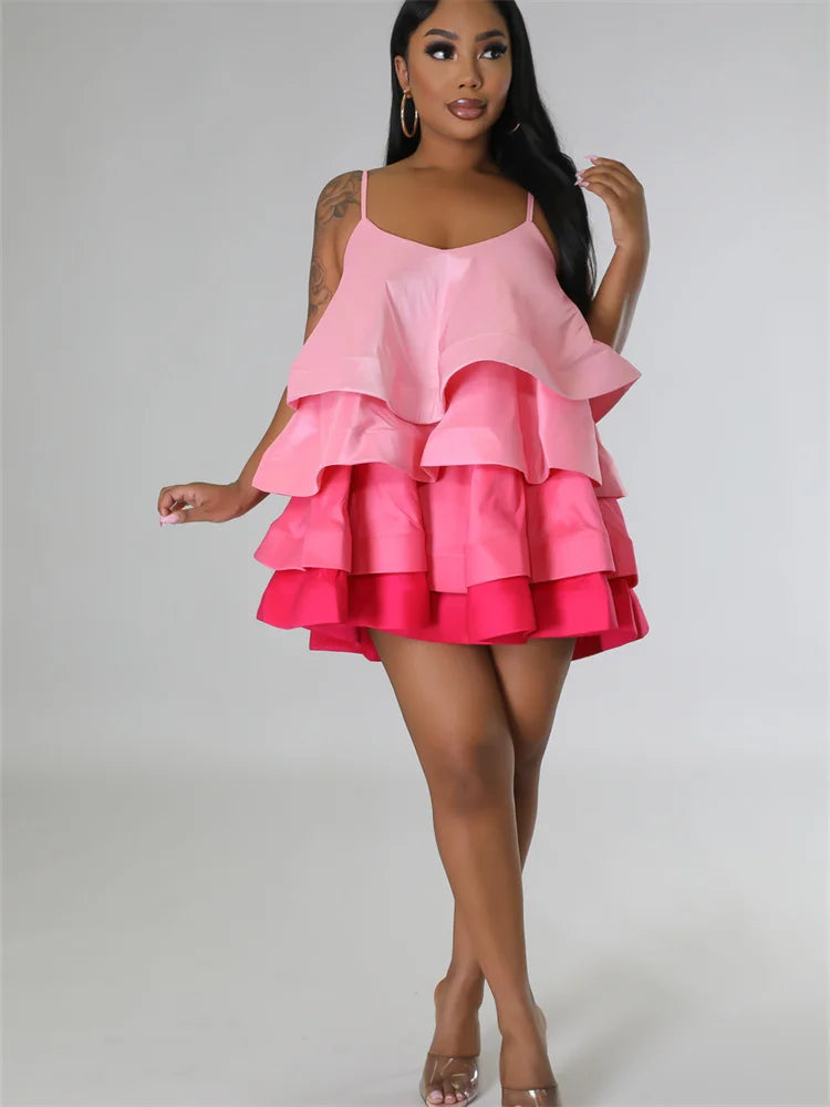 Women's Ruffle Satin Mini Dress – Sleeveless Square Neck Party Dress