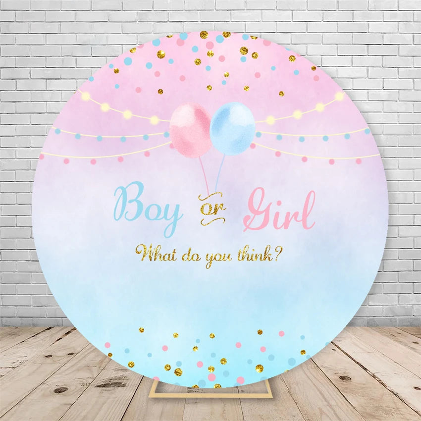 Gender Reveal Backdrop Round Cover Watercolor Cloud Bear Party Decor He or She Oh Baby Shower Photography Background Elasticity