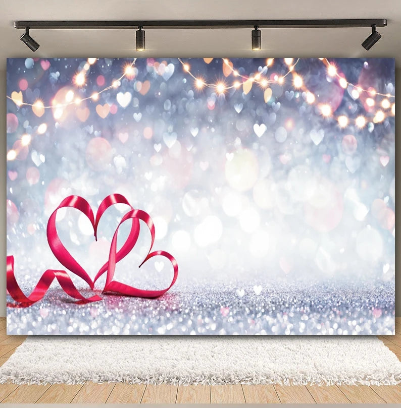 Valentine's Day Backdrop Glitter Light Bokeh Red Love Heart Flower Wedding Party Couple Portrait Photography Background Decor