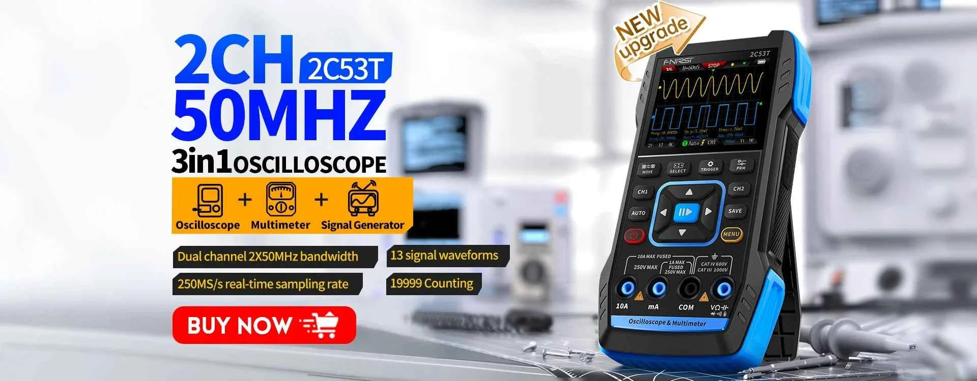 FNIRSI Handheld 50MHz Dual Channel Oscilloscope & Multimeter - 3-in-1 Automotive Signal Generator