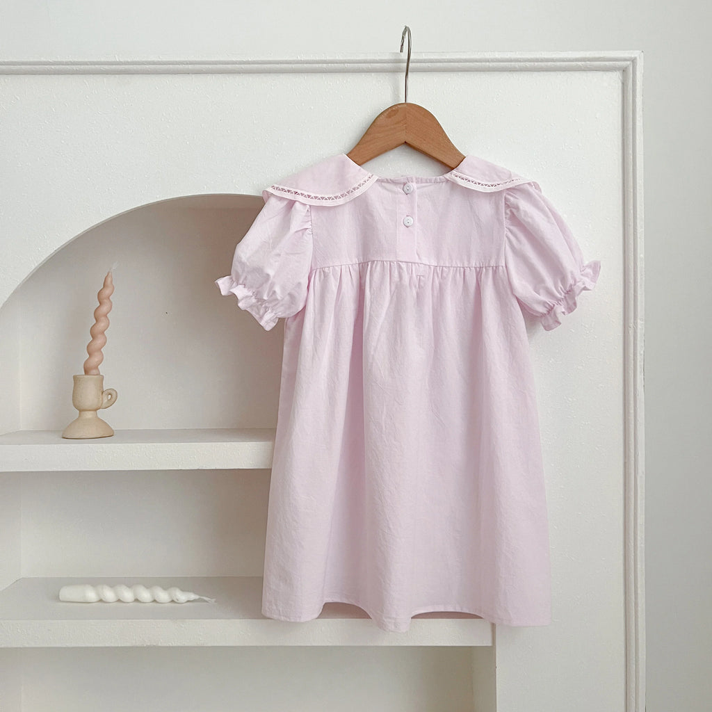 Sisters Dress Summer Kids Princess Dresses Short Sleeved Cotton Solid Color Splicing Infant Baby Romper Baby Girl Party Dress