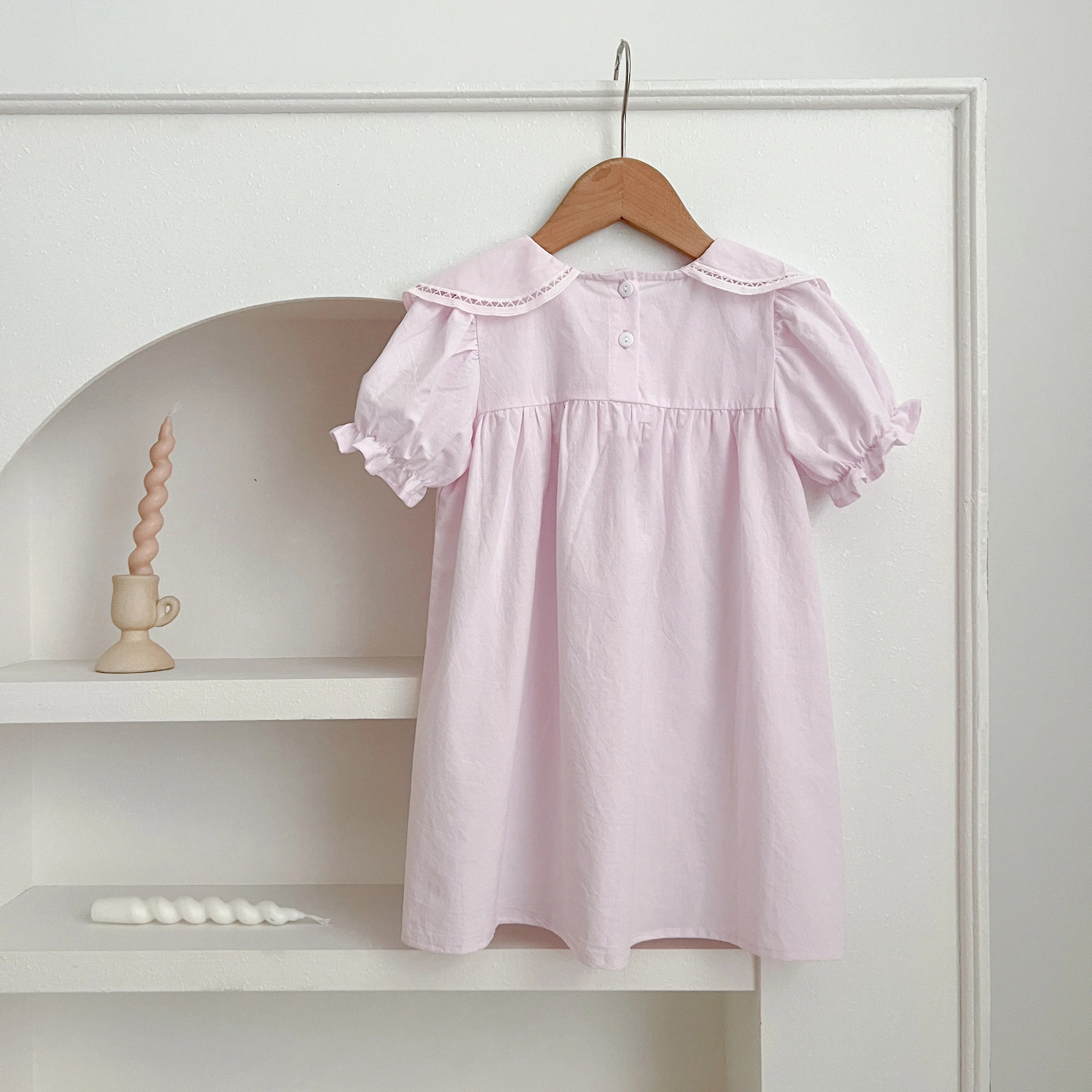 Sisters Dress Summer Kids Princess Dresses Short Sleeved Cotton Solid Color Splicing Infant Baby Romper Baby Girl Party Dress