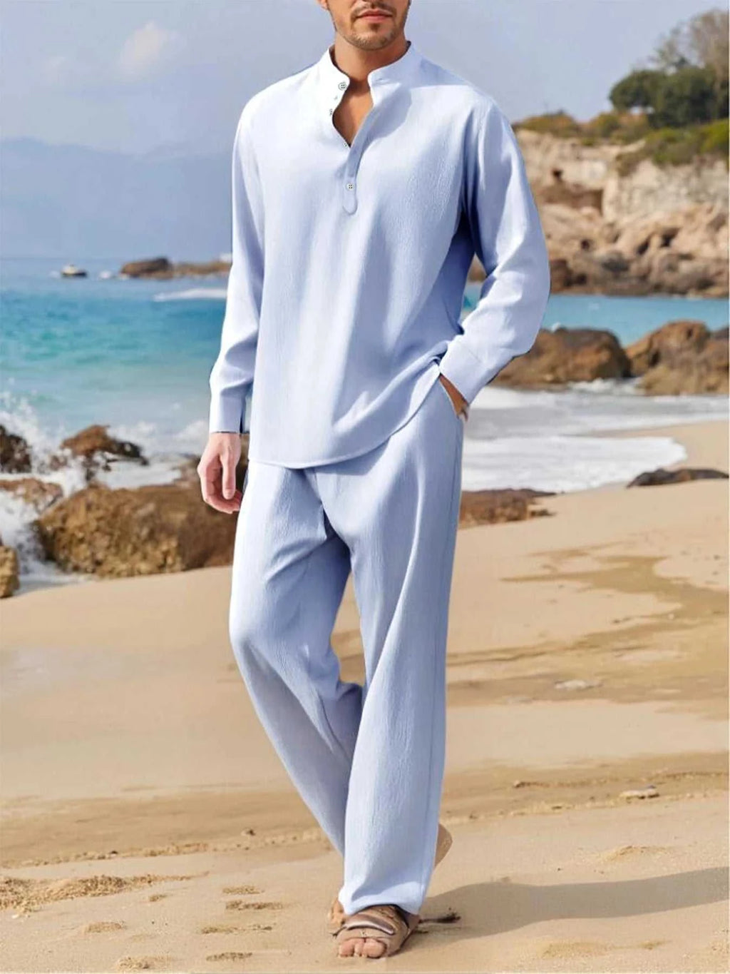 Men's Fall Casual Outfits Solid Color Henley Collar Long Sleeve Tops with Elastic Waist Pants Long Sleeve Pants Shirt Suit The jack market .AU The jack market .AU Men Fashion $ 47 14:193#Black;5:100014064
