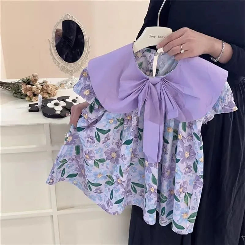 Sweetheart Couture Princess Dress - Casual Pink Cotton-Linen Dress with Big Turn Down Collar for Summer 2023