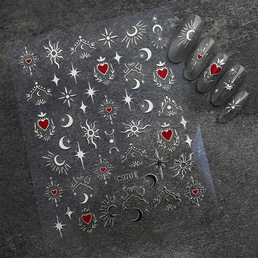 1pcs 3D White Hibiscus Flowers Nail Stickers Holographic Silver Gold Tropical Petal Slider For Nails French Manicure Decoration