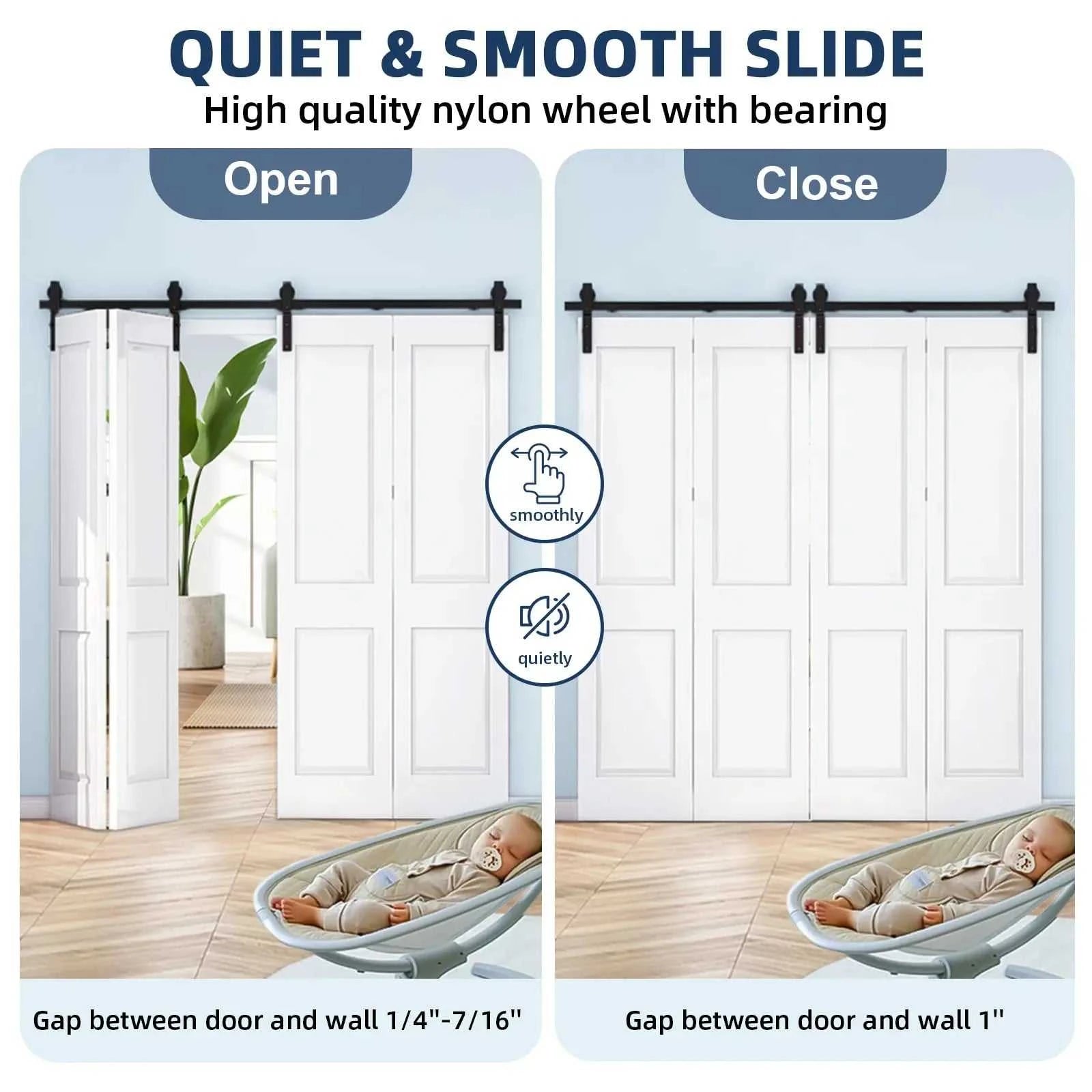 Heavy Duty Bi-Folding Sliding Barn Door Hardware Kit Quiet Side-Mounted Roller – 2/4 Bifold Doors For Closet Laundry Bedroom The jack market .AU The jack market .AU Home $ 150 14:350850#72in for 4 Doors;200007763:201336101