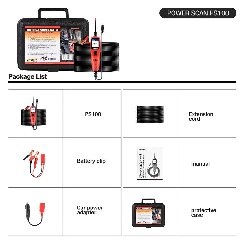 Autel PowerScan PS100 Automotive Circuit Tester, Universal 12V 24V Automotive Power Circuit Probe Kit with 20ft Extension Cable
