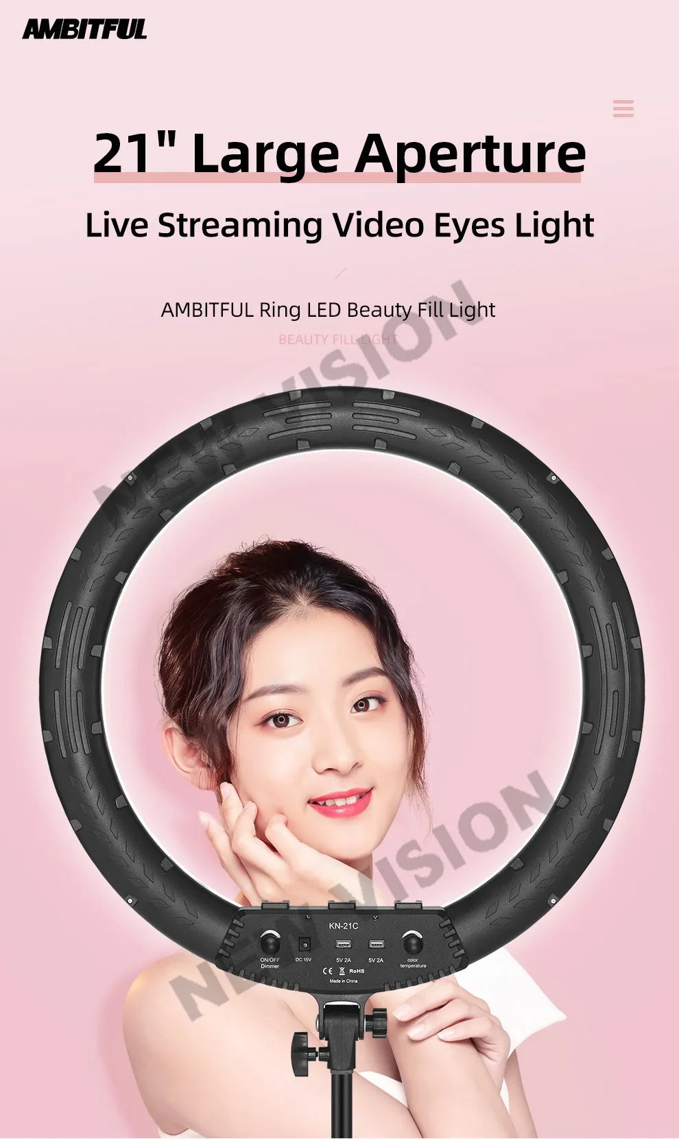 AMBITFUL 18" 21" 50W LED Ring Light Annular Lamp Bi-color 3000K-6000K  + Remote Control for Video YouTube Ringlight Makeup Light