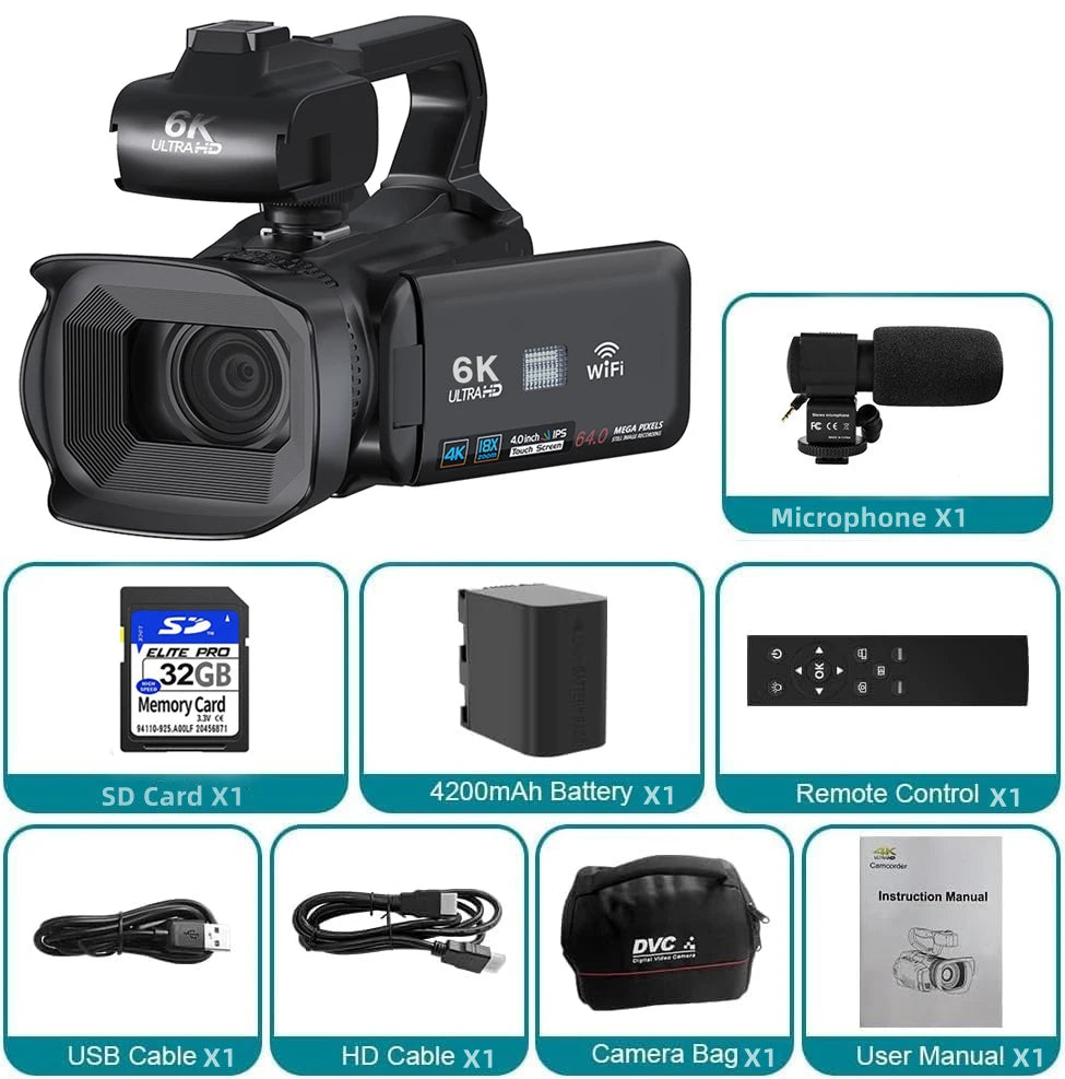 4K Professional Video Cameras for Photography 64MP Ultra HD 18X Digital Zoom Camcorders YouTube Live Streaming Vlog Recorder
