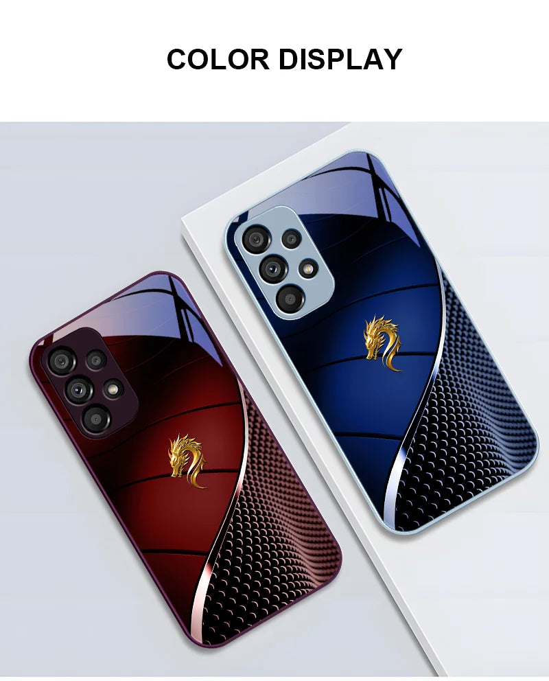 Loong Design Tempered Glass Case for Samsung Galaxy S10-S23 – Ultra-Durable, Stunning Chinese Loong Powder Finish