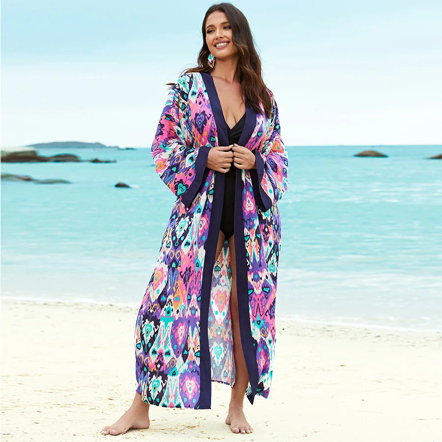 2026 Women's Kaftan Beach Cover-Up Dress - Stylish Long Tunic for Summer Bikinis & Beachwear