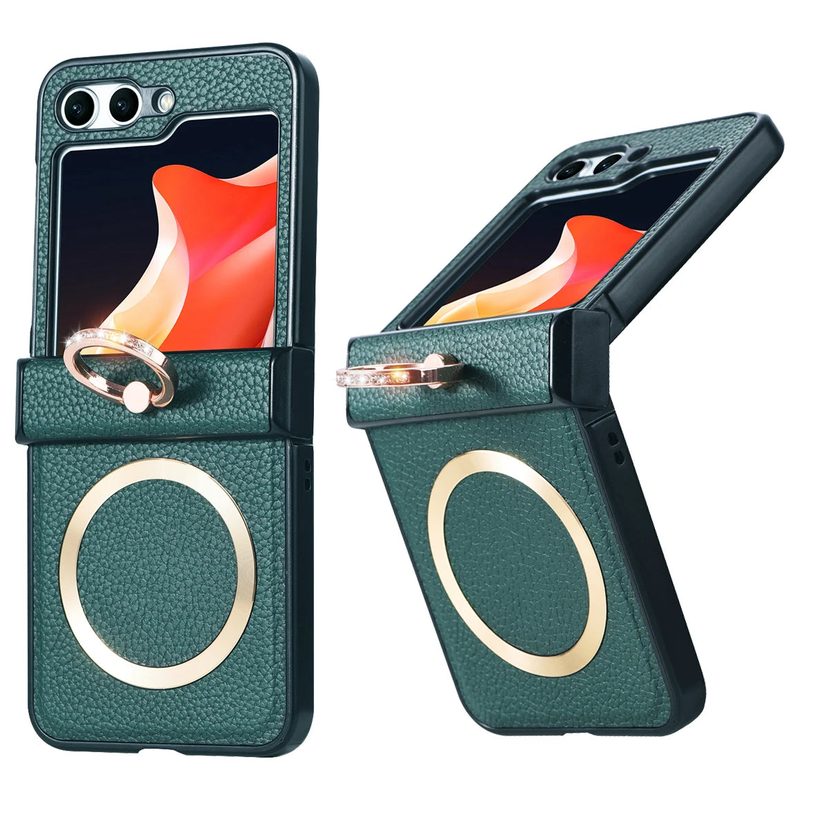 Grain Of Cloth Diamond Ring Magnetic Stand Case for Samsung Galaxy Z Flip 3 4 5 6 7 - Stylish & Functional Protection