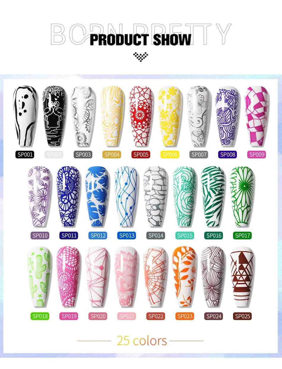 BORN PRETTY Stamping Nail Polish Set - Vibrant 10m Colors for Stunning Nail Art Designs
