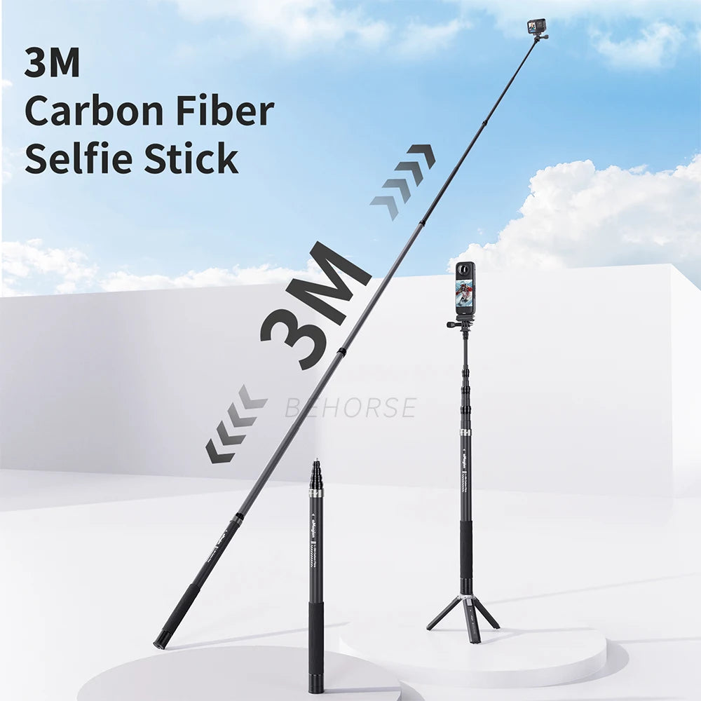 3m Carbon Fiber Invisible Extended Edition Selfie Stick For Insta360 X5\X4\X3\ONE R\ONE RS\ONE X2\ONE Camera Accessories