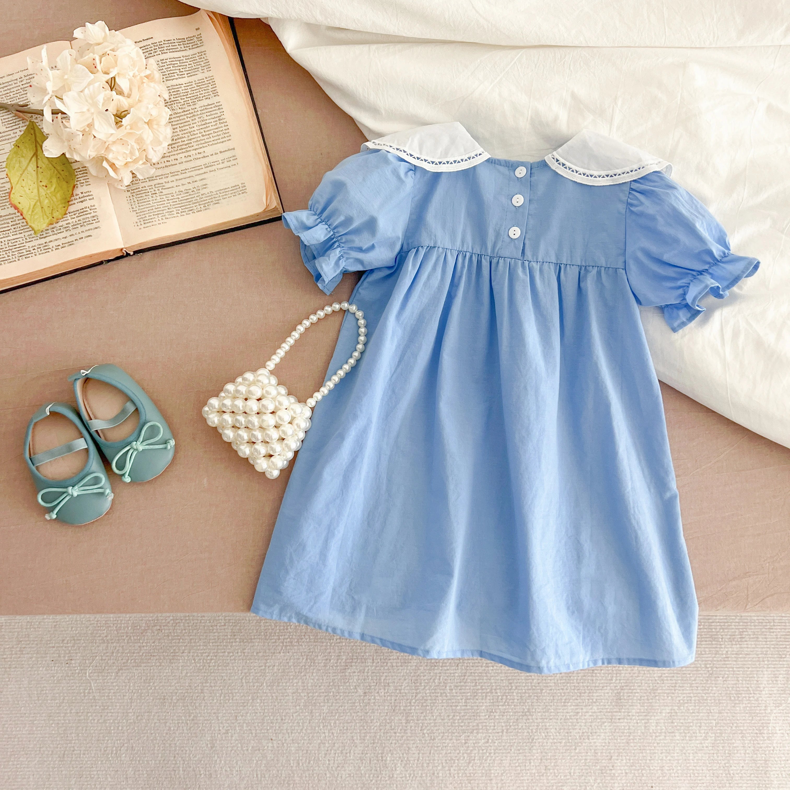Sisters Dress Summer Kids Princess Dresses Short Sleeved Cotton Solid Color Splicing Infant Baby Romper Baby Girl Party Dress