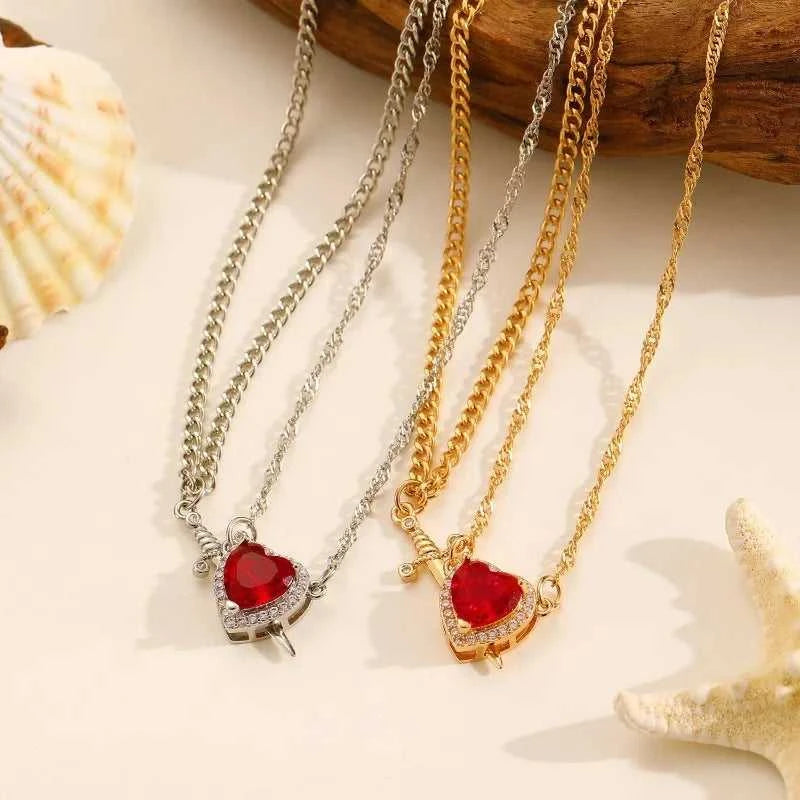 Matching Heart Sword Couple Necklace Set 2 Pcs Assembled Zircon Pendant Silver Gold Plated Chain Romantic Gift for Couples The jack market .AU The jack market .AU Jewellery & Chains $ 47 200001034:7883453201#White Set