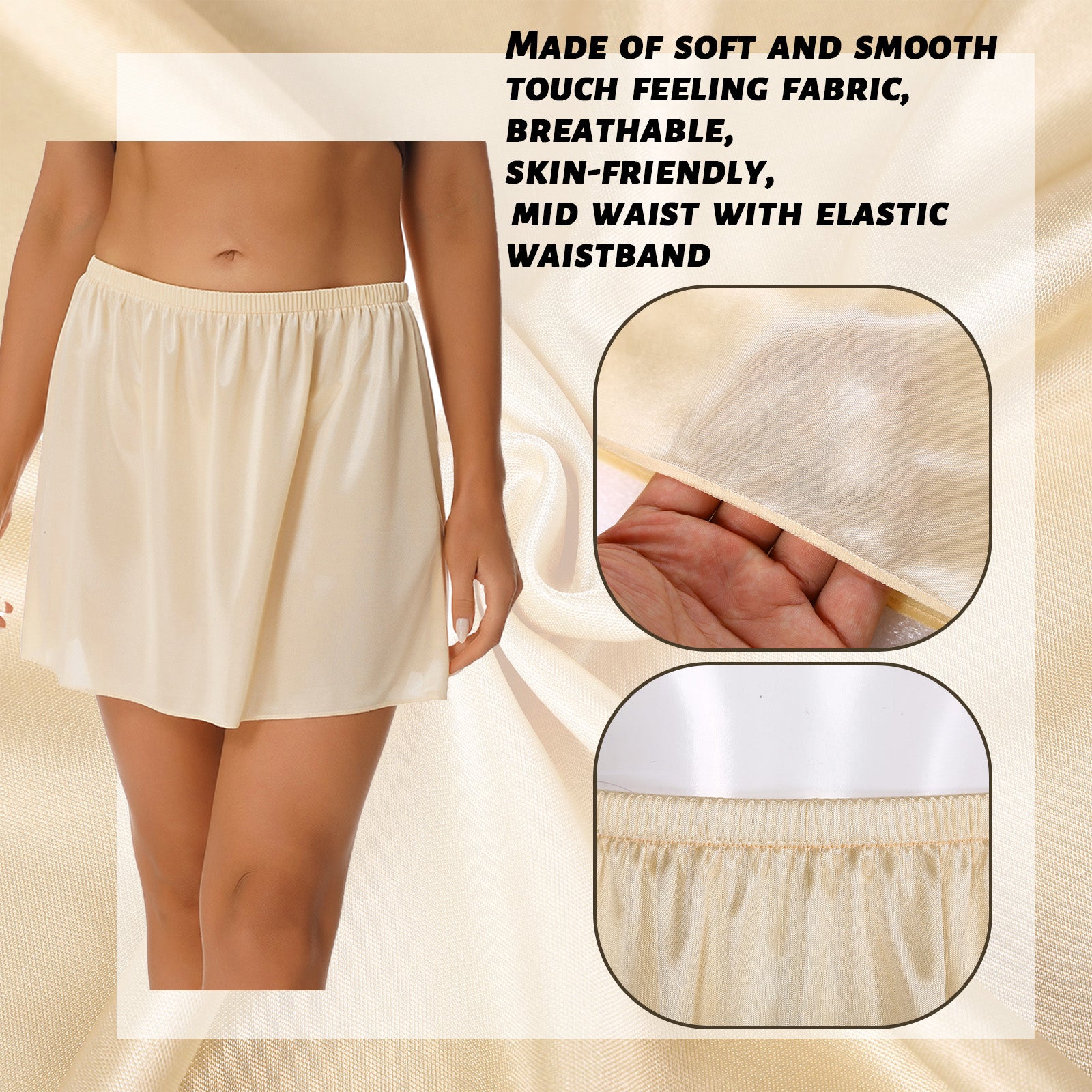 Womens Petticoat Skirt Solid Half Slip Underskirt Summer Elastic Waist Inner Lining Midi Skirt Long Underskirt for Party Dress